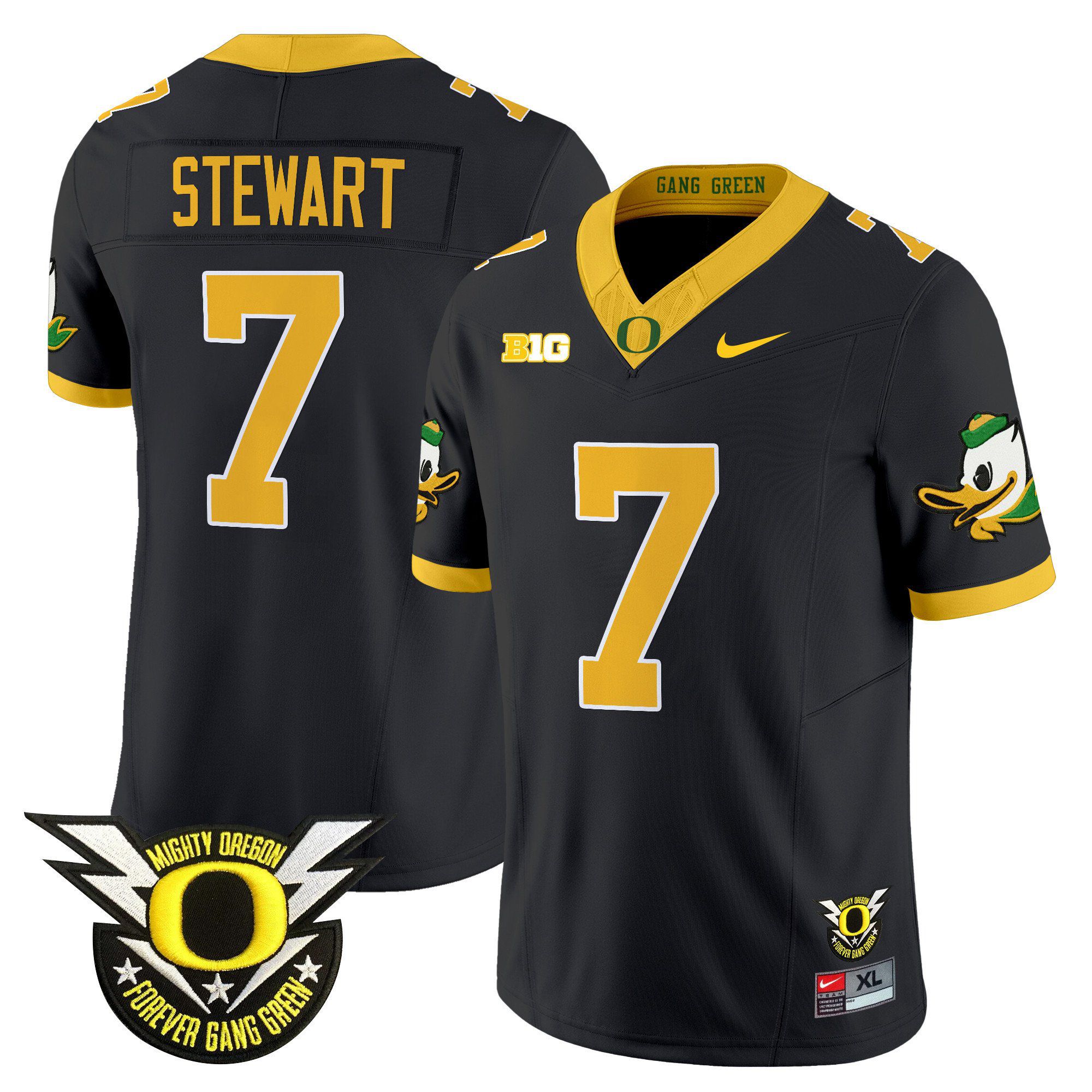 Men Oregon Ducks #7 Stewart Black 2024 Nike Forever Gang Green & BIG Patch Vapor Limited NCAA Jersey->ncaa teams->NCAA Jersey